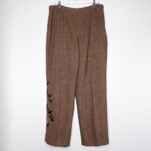 Crossing Pointe Womens Pants Size 18 Brown Wool Chevron Floral Straight Academia